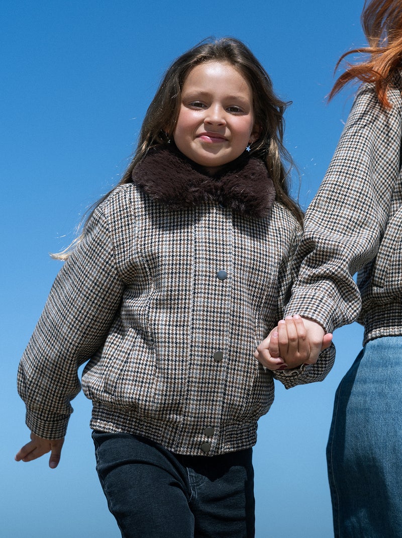 Oversized jas van imitatiewolstof met afneembare bontkraag Biege - Kiabi