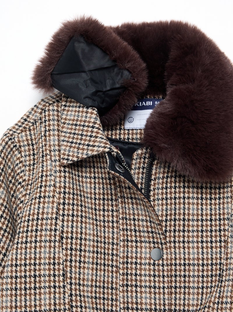 Oversized jas van imitatiewolstof met afneembare bontkraag Biege - Kiabi