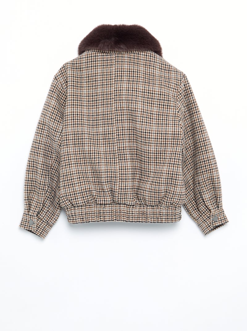 Oversized jas van imitatiewolstof met afneembare bontkraag Biege - Kiabi