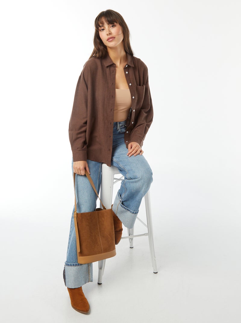 Oversized linnen blouse bruin - Kiabi
