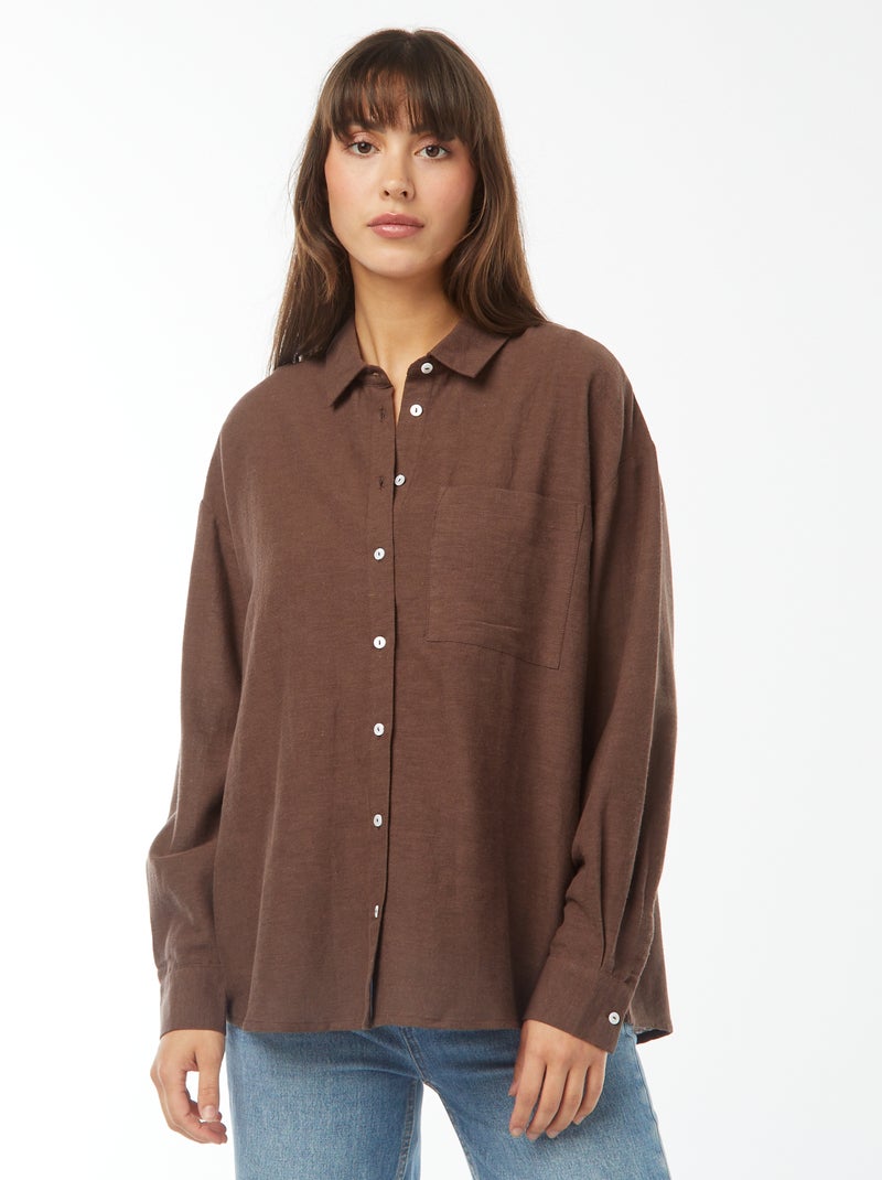 Oversized linnen blouse bruin - Kiabi