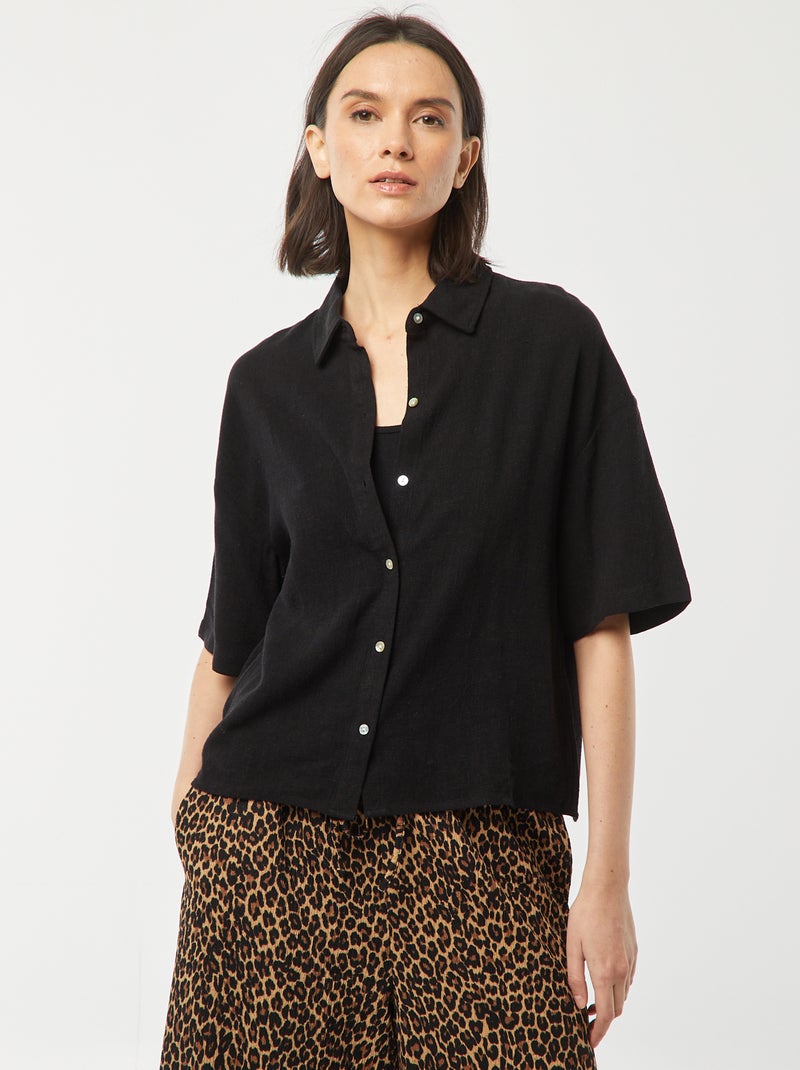 Oversized linnen blouse zwart - Kiabi