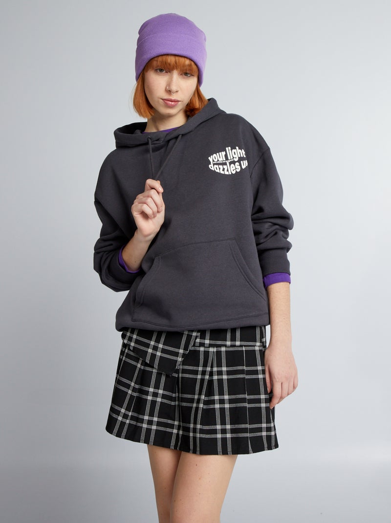 Oversized sweater met capuchon en print ZWART - Kiabi