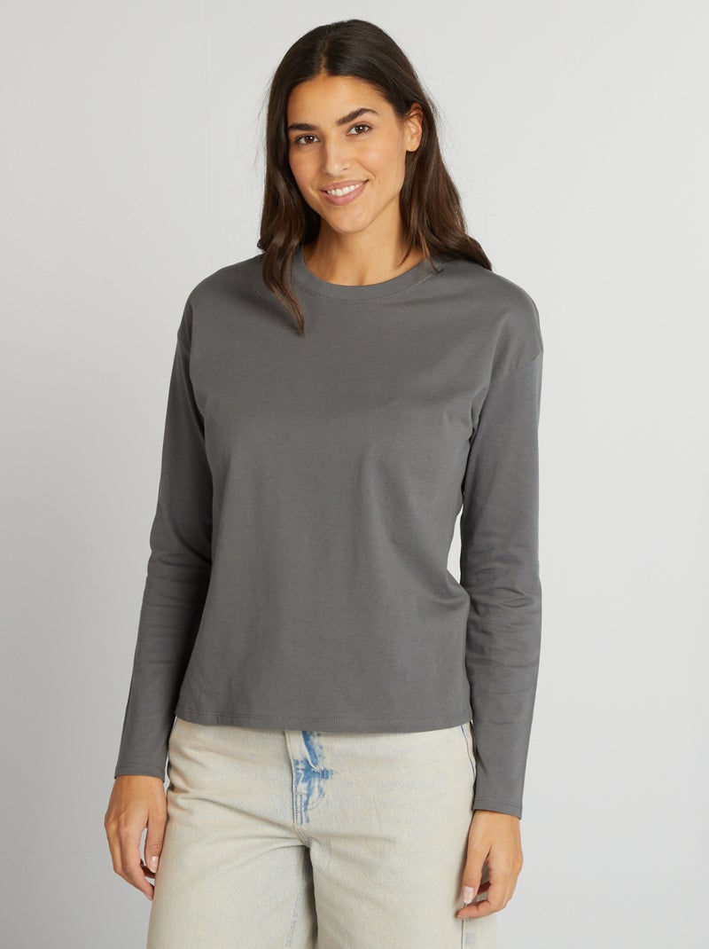 Oversized T-shirt met lange mouw GRIJS - Kiabi