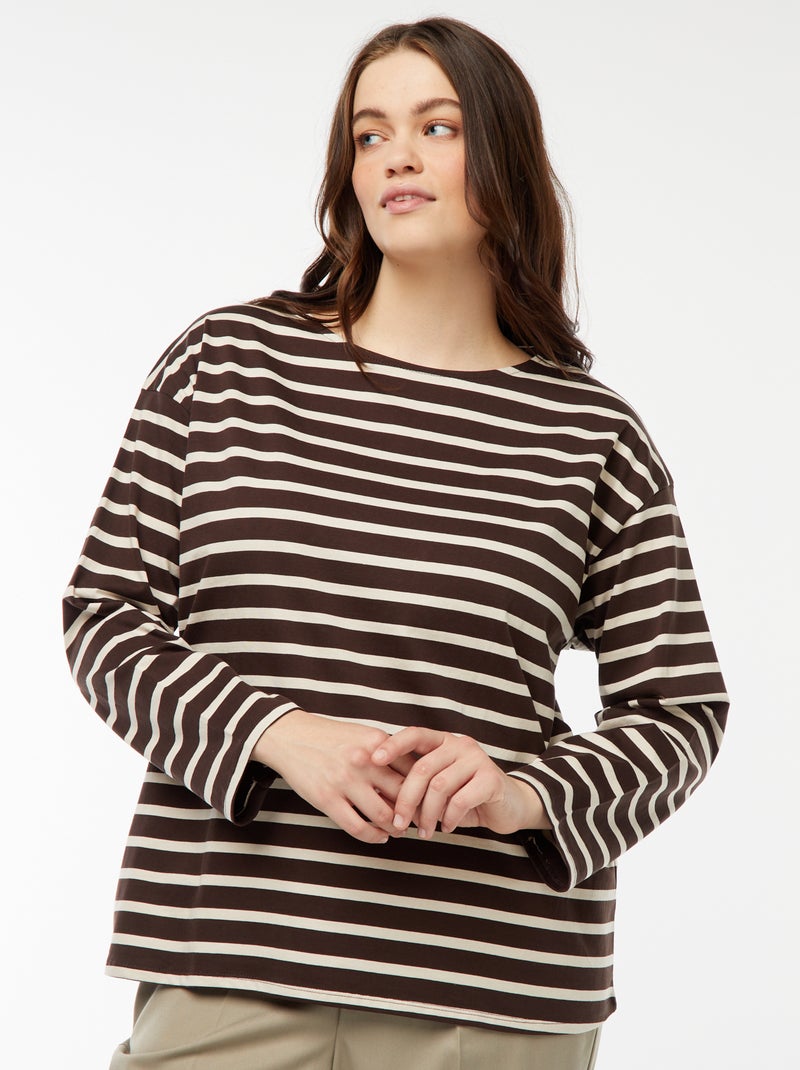 Oversized T-shirt met matrozenstreepjes Bruin - Kiabi