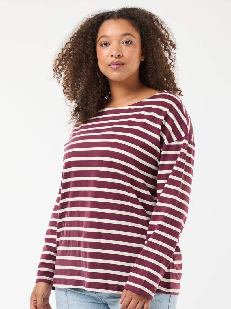 Oversized T-shirt met matrozenstreepjes Rood - Kiabi
