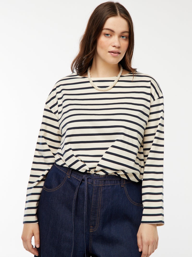 Oversized T-shirt met matrozenstreepjes Wit - Kiabi