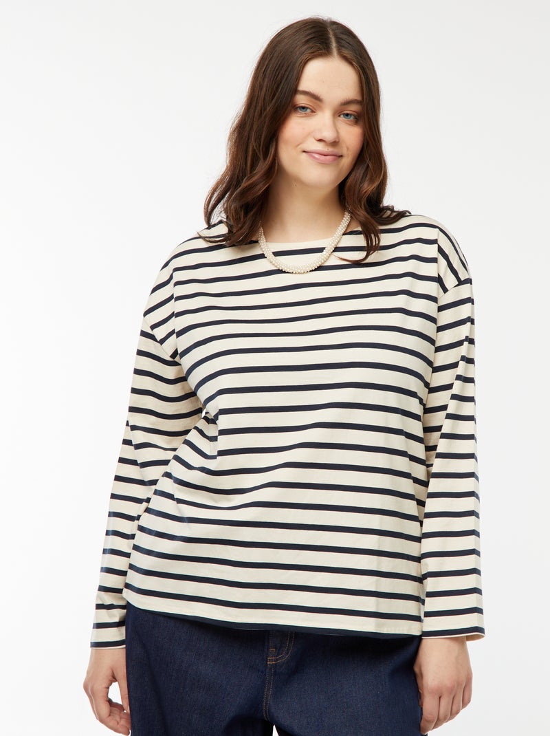 Oversized T-shirt met matrozenstreepjes Wit - Kiabi