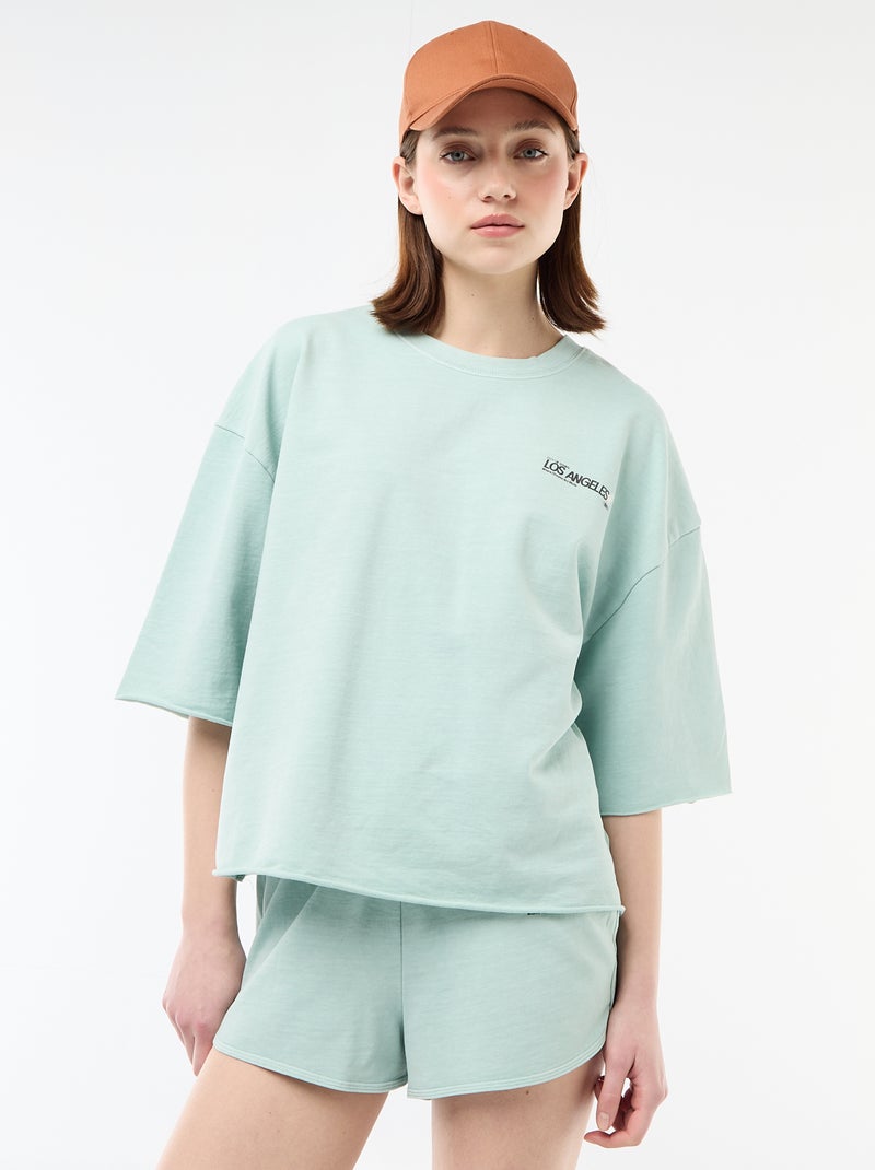 Oversized T-shirt met opschrift Blauw - Kiabi