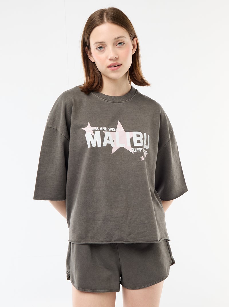 Oversized T-shirt met opschrift Grijs - Kiabi