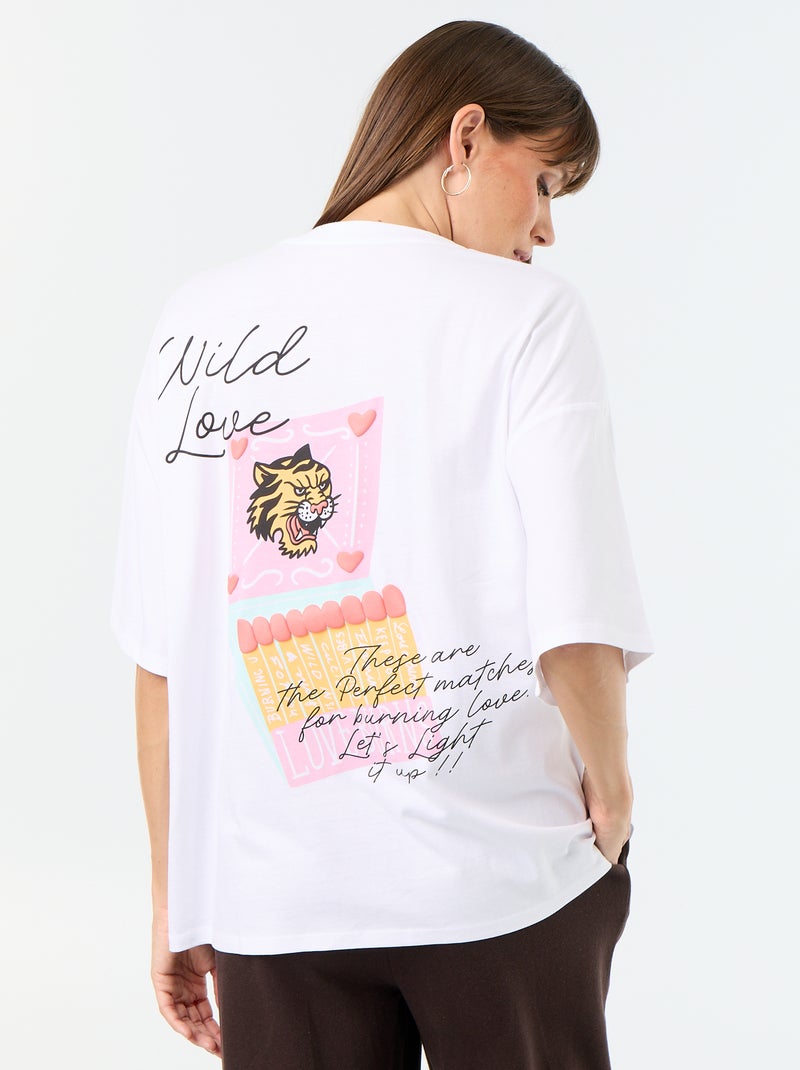 Oversized T-shirt met print op de rug Wit - Kiabi