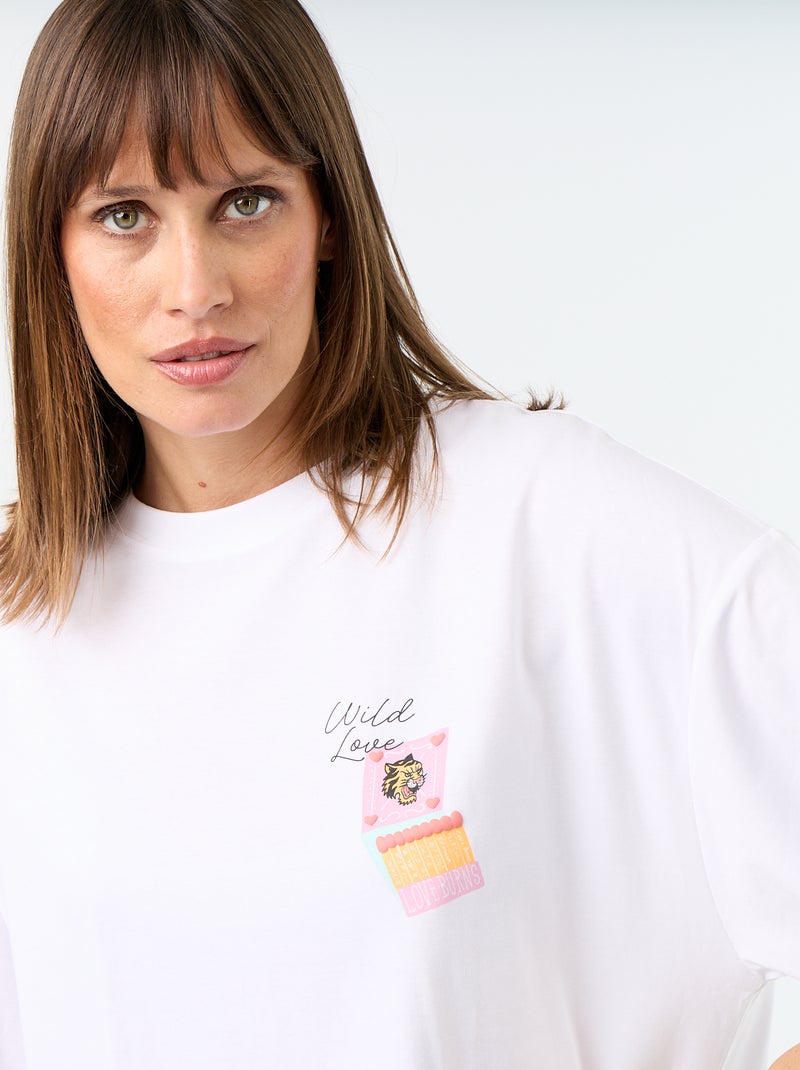 Oversized T-shirt met print op de rug Wit - Kiabi