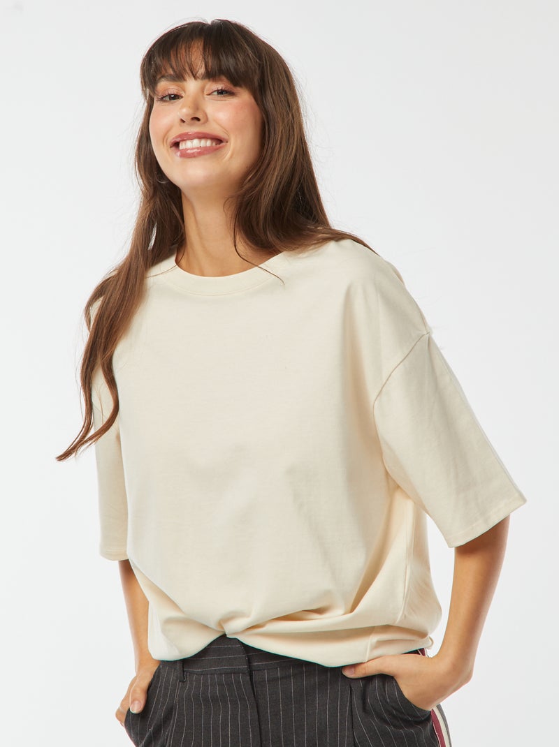 Oversized T-shirt met ronde hals Biege - Kiabi