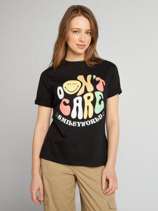 Oversized T-shirt met ronde hals 'Smiley'