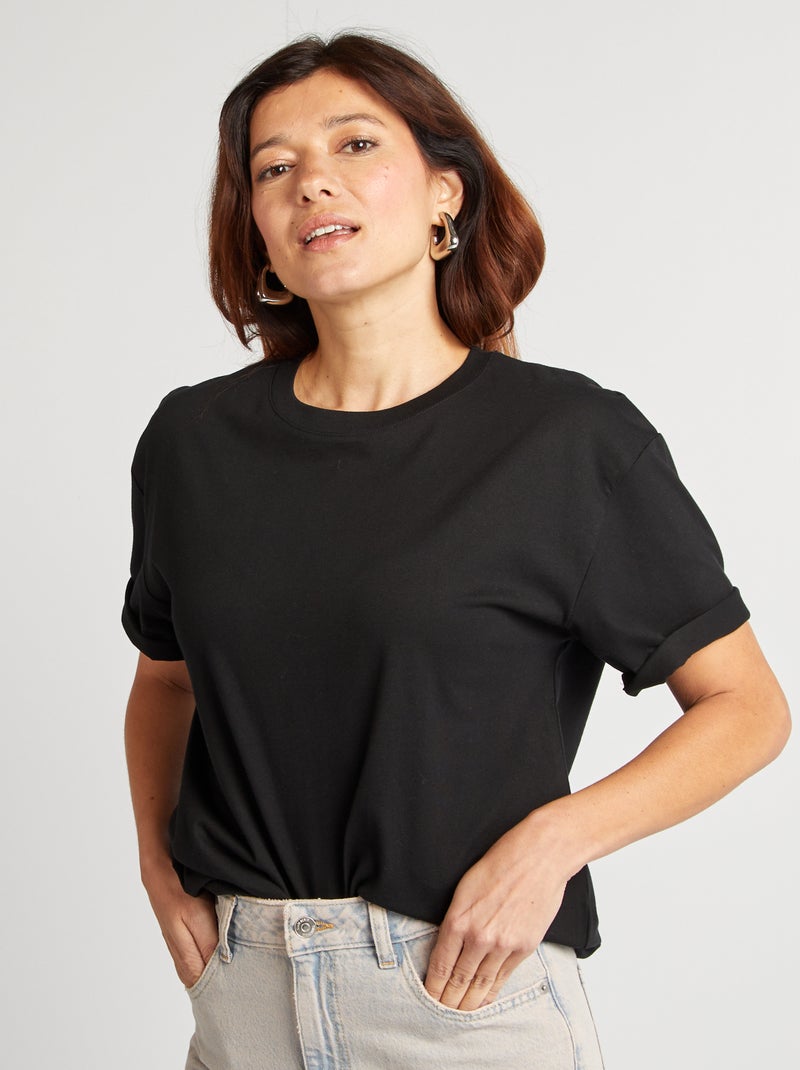 Oversized T-shirt met ronde hals zwart - Kiabi