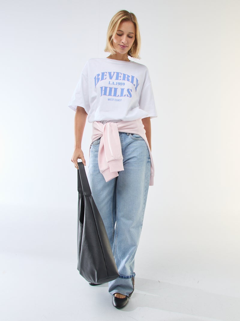 Oversized T-shirt met tekst Blauw - Kiabi