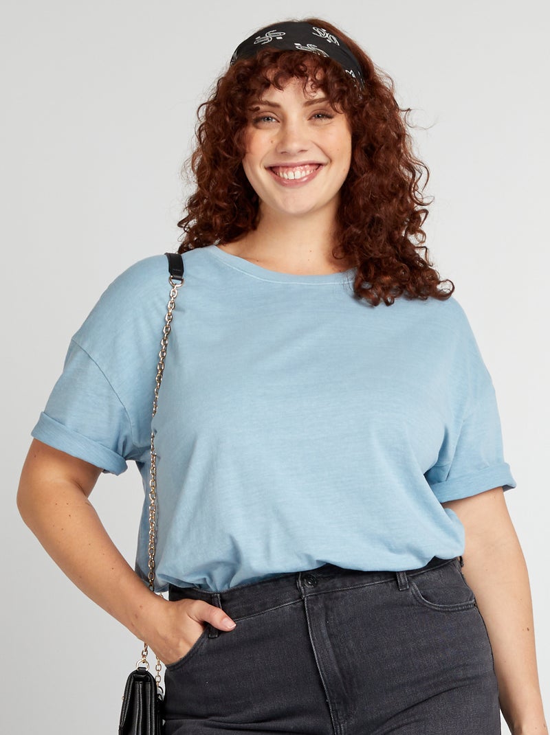 Oversized T-shirt van gemêleerde jersey BLAUW - Kiabi