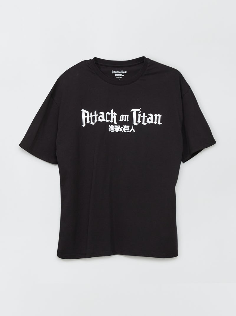 Oversized T-shirt van jersey met Attack on Titan-print zwart - Kiabi