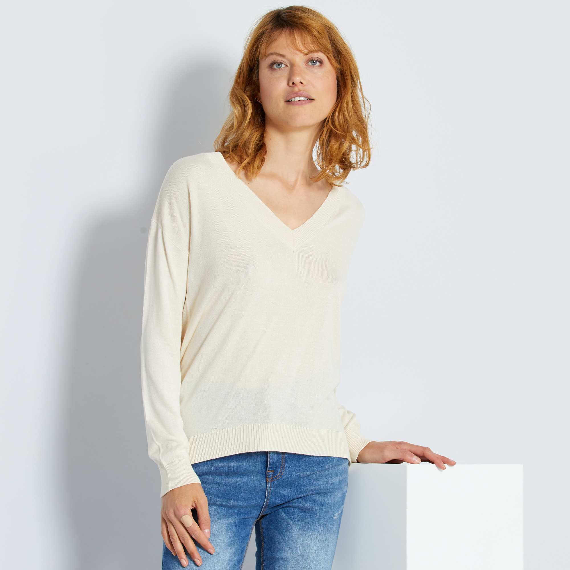 Cashmere trui met V-hals oversized - Winter green - SuperCashmere