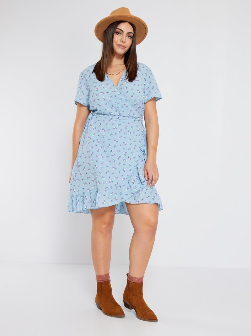 Overslagjurk met bloemenprint BLAUW - Kiabi