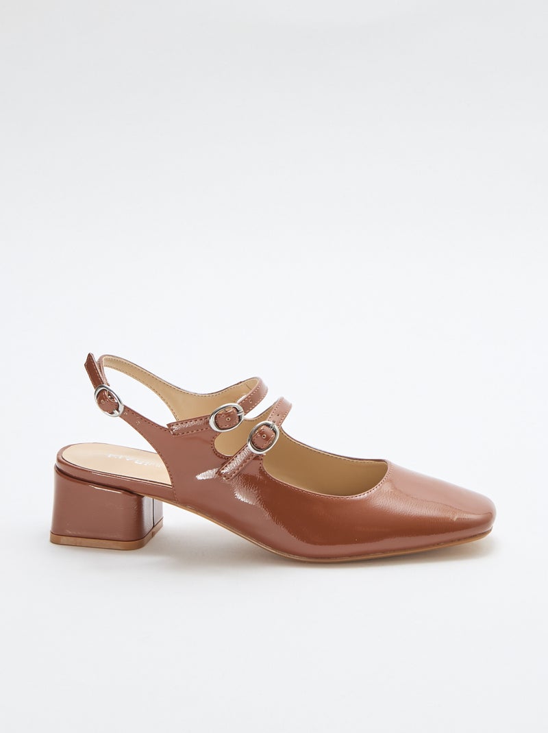 Paar effen, glanzende lakleren pumps Bruin - Kiabi