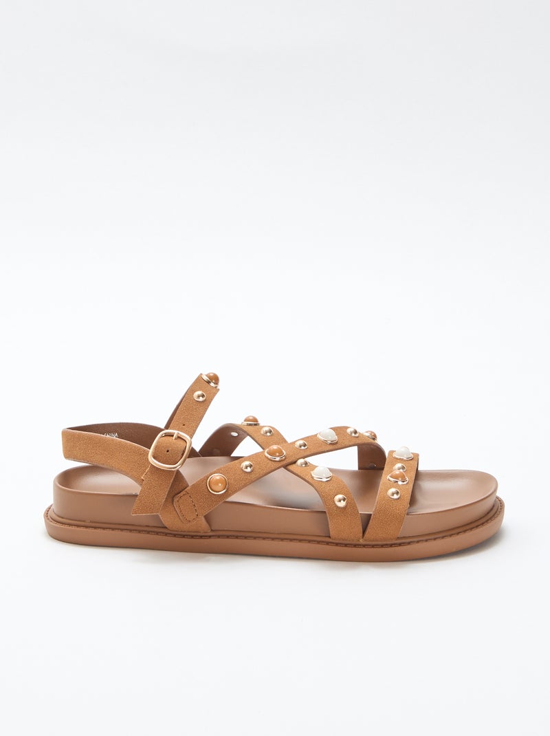 Paar plateausandalen met bandjes met studs Bruin - Kiabi