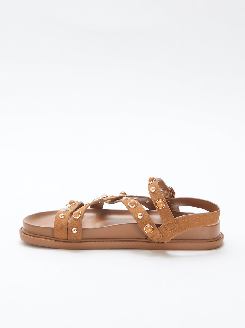 Paar plateausandalen met bandjes met studs Bruin - Kiabi