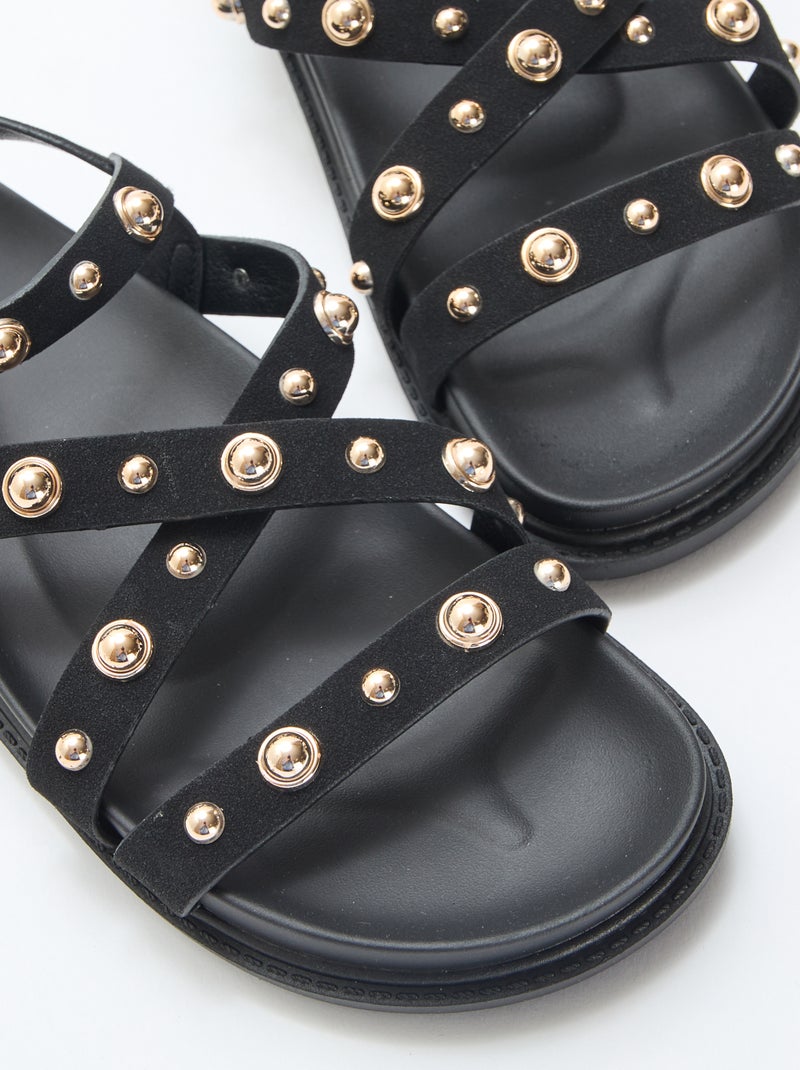 Paar plateausandalen met bandjes met studs Zwart - Kiabi
