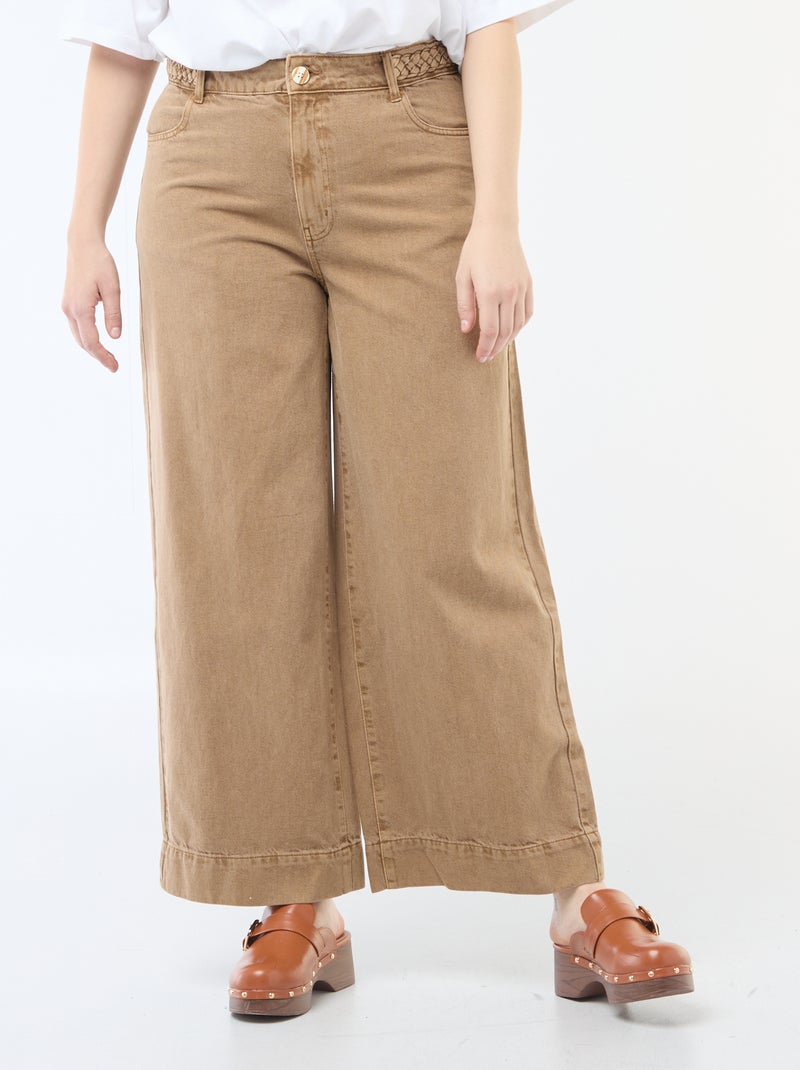 Palazzo jeans van twill met hoge taille Bruin - Kiabi
