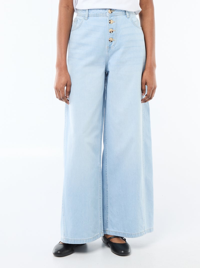 Palazzobroek van denim met details Blauw - Kiabi