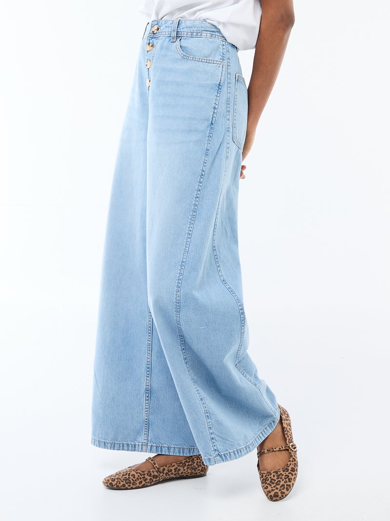Palazzobroek van denim met details Blauw - Kiabi