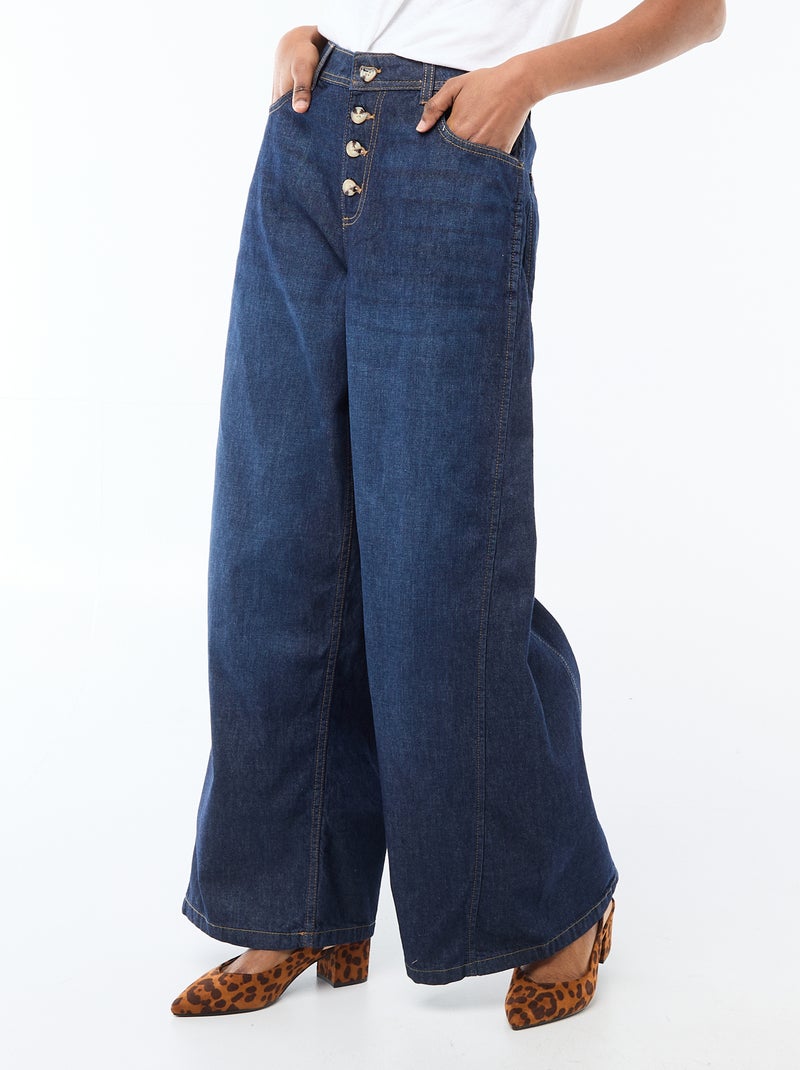 Palazzobroek van denim met details Blauw - Kiabi