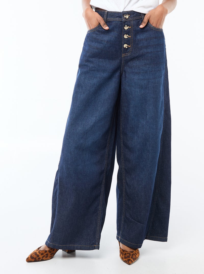 Palazzobroek van denim met details Blauw - Kiabi