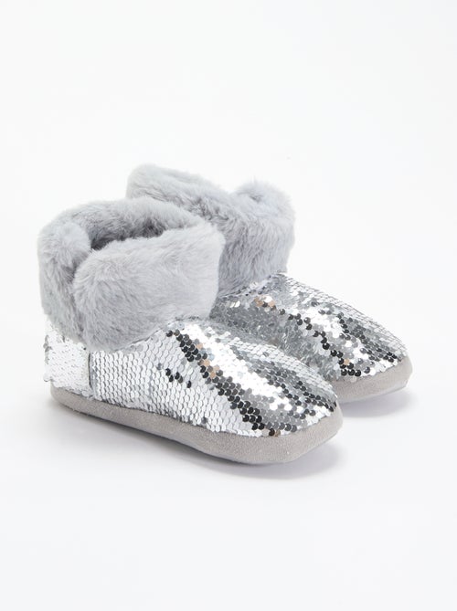 Pantoffelboots met schapenvachteffect en pailletten - Kiabi