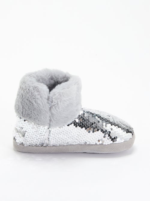 Pantoffelboots met schapenvachteffect en pailletten - Kiabi
