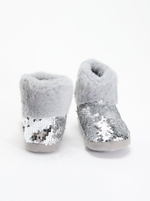 Pantoffelboots met schapenvachteffect en pailletten - Kiabi