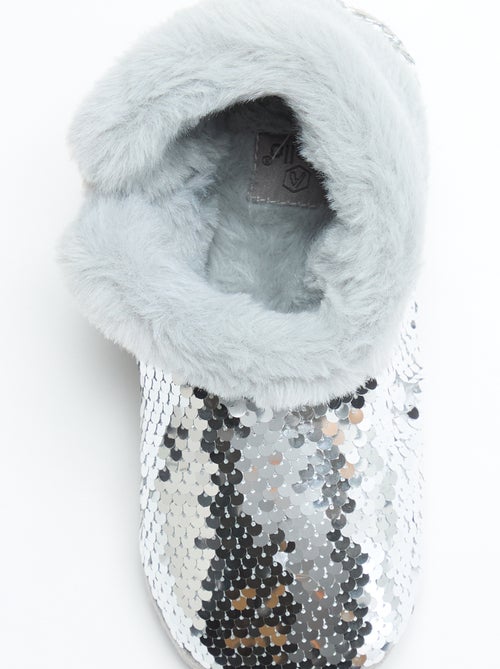 Pantoffelboots met schapenvachteffect en pailletten - Kiabi