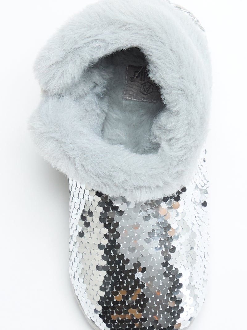 Pantoffelboots met schapenvachteffect en pailletten Grijs - Kiabi