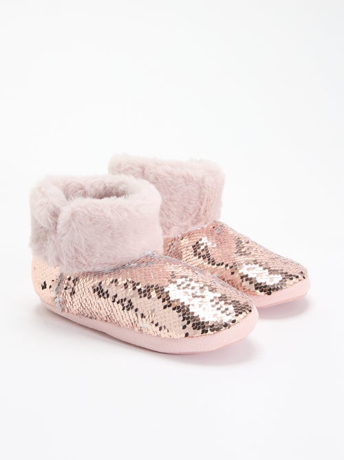 Pantoffelboots met schapenvachteffect en pailletten - Kiabi