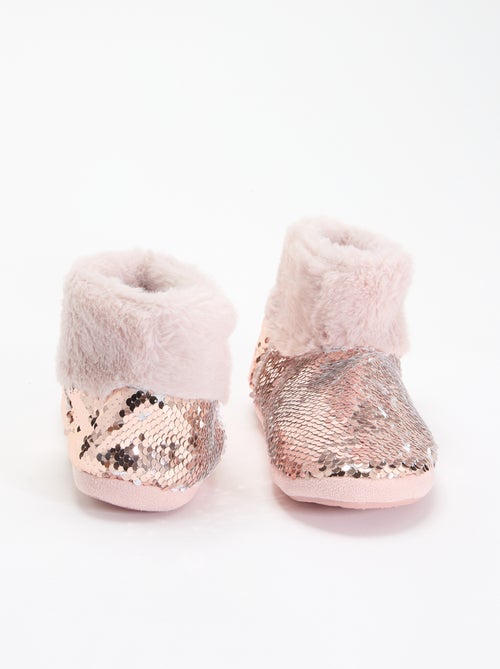 Pantoffelboots met schapenvachteffect en pailletten - Kiabi
