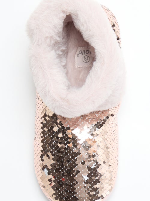 Pantoffelboots met schapenvachteffect en pailletten - Kiabi
