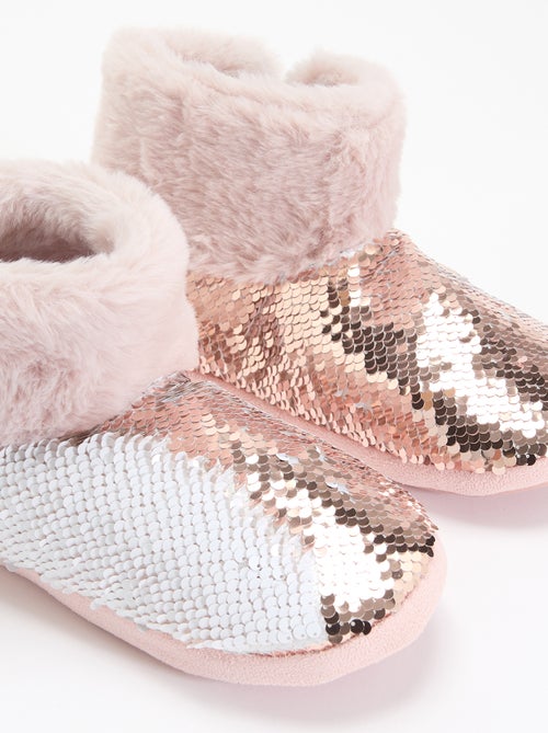 Pantoffelboots met schapenvachteffect en pailletten - Kiabi