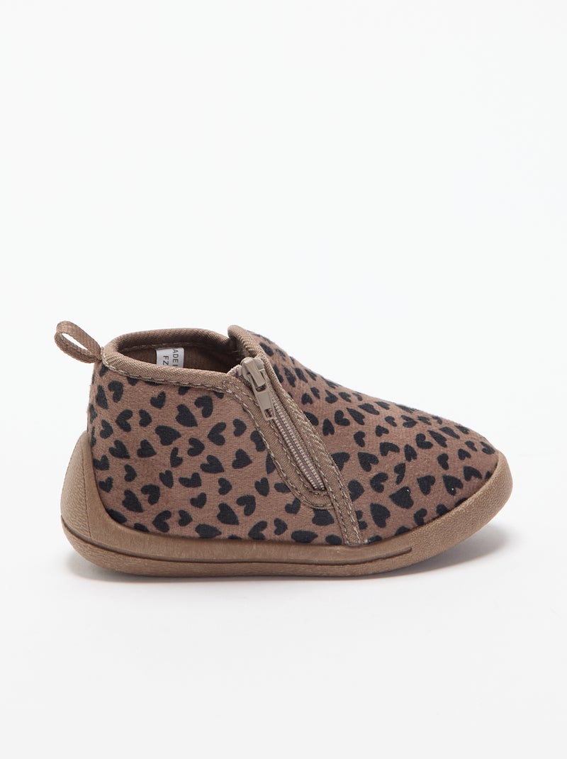 Pantoffellaarsjes met luipaardprint Bruin - Kiabi