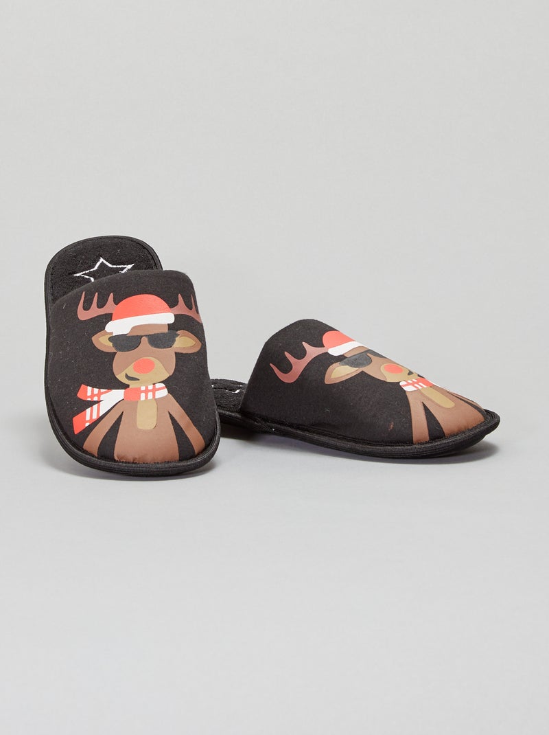 Pantoffels in rendierthema zwart - Kiabi