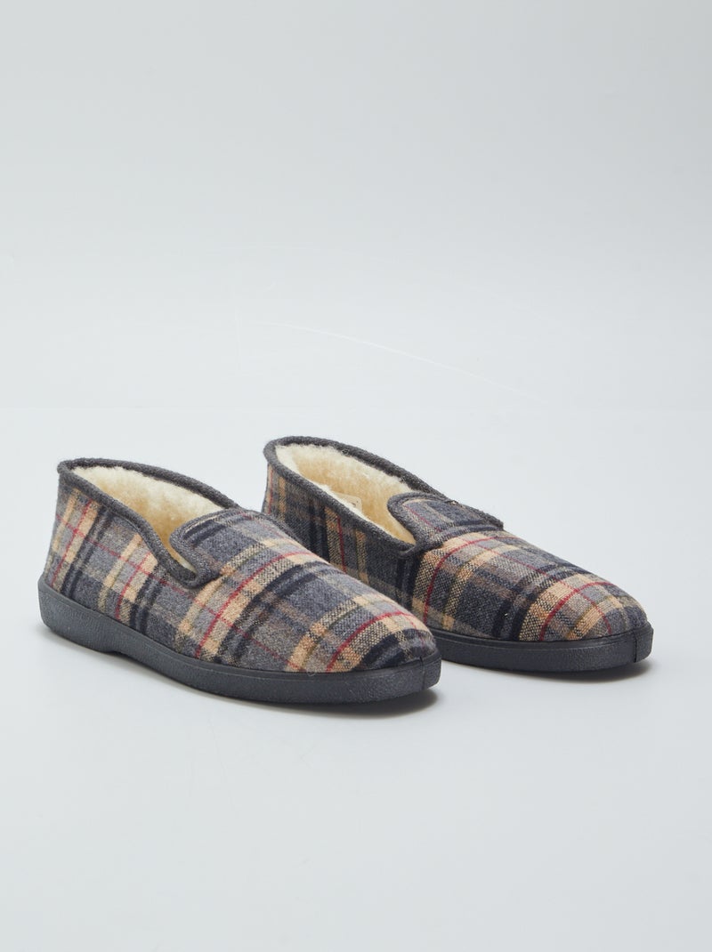 Pantoffels met ruitjesprint GRIJS - Kiabi