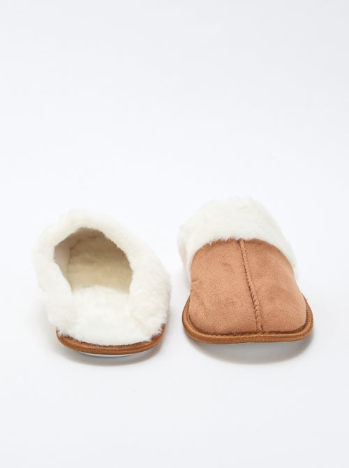 Pantoffels van suède met imitatiebont - Kiabi