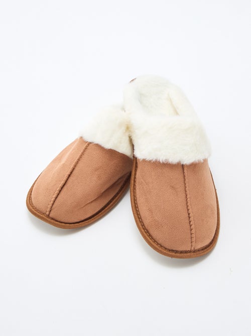 Pantoffels van suède met imitatiebont - Kiabi