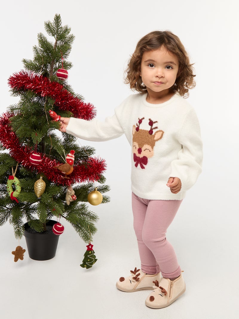 Pantoffels van suèdine in kerstthema Biege - Kiabi