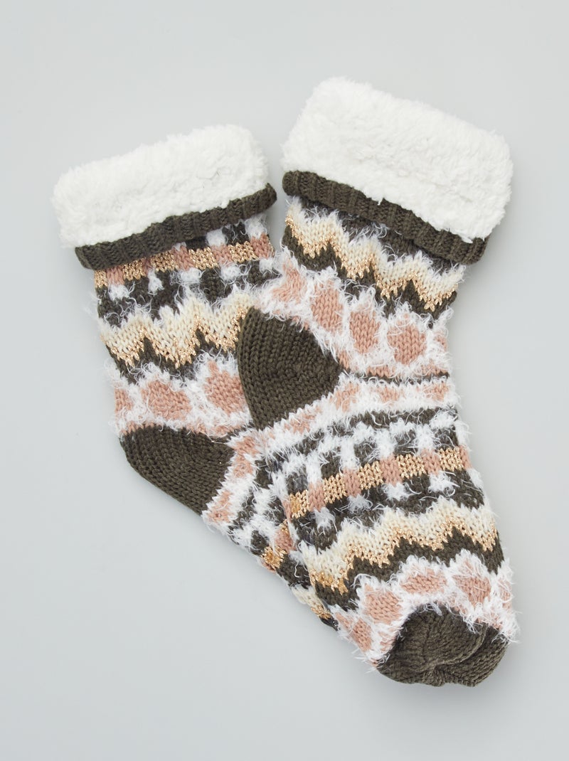 Pantoffelsokken van jacquard grijs - Kiabi