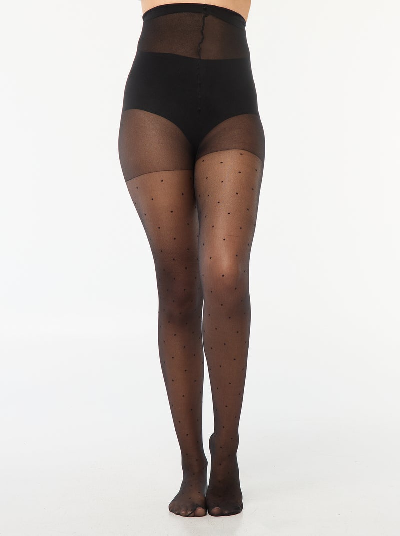 Panty in plumetis met stippen - 30D zwart - Kiabi